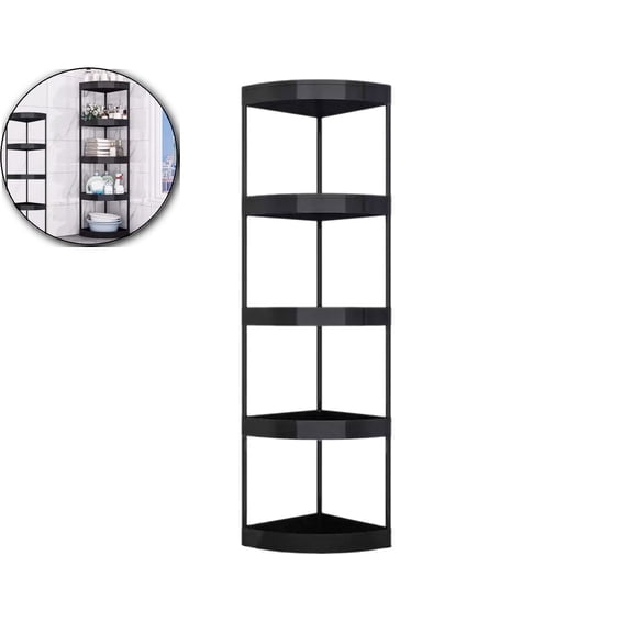 VQPeo Corner Bathroom Shelf Organizer w/Rollers & Drain Holes, Tripod Storage Rack(Black)