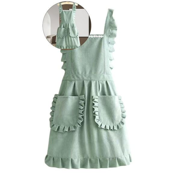 VQPeo Cotton Linen Pinafore Apron Dress with Pockets - Chef Aprons for Kitchen Baking Gardening Painting Workwear Fashionable Multi-Purpose Coveralls