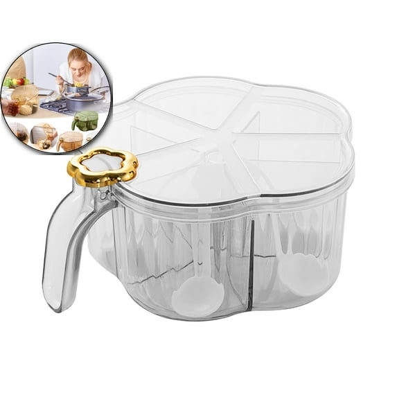 VQPeo Crystal Multi-Compartment Spice Organizer, Transparent Seasoning Storage Box, Five-Section Kitchen Herb Dispenser for Cooking & Baking