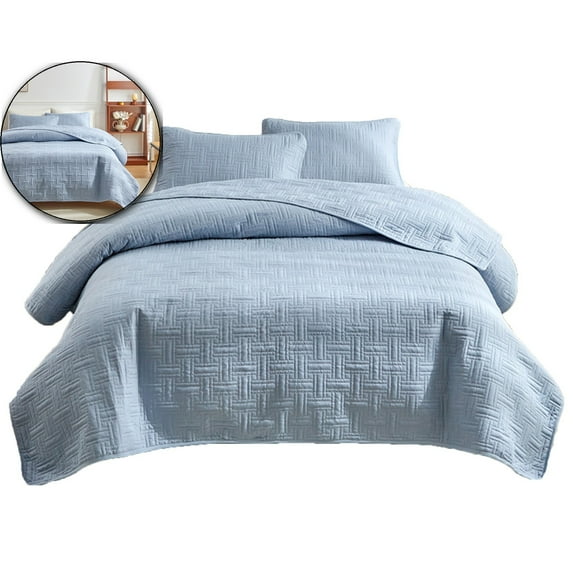VQPeo Double Sided Washed Quilted Bed Cover Set (3 Pcs) – Solid Color Comforter Cover with 2 Pillowcases (20x26 inch) – Soft, Breathable Polyester Bedding for All Seasons