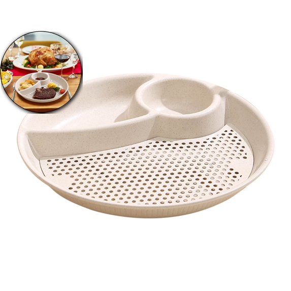 VQPeo Draining Dumpling Plate Kitchen Draining Plate Round Plastic Plate for Dumplings Snacks Fruit Sauce Compartment