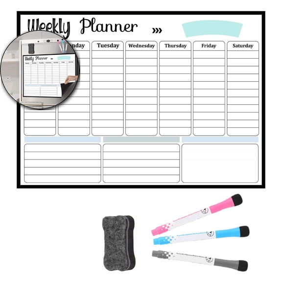 VQPeo Dry Erase Fridge Calendar, Reusable Magnetic Planner Board, Kitchen Monthly Organizer for Family Meal Planning and Grocery Tracking