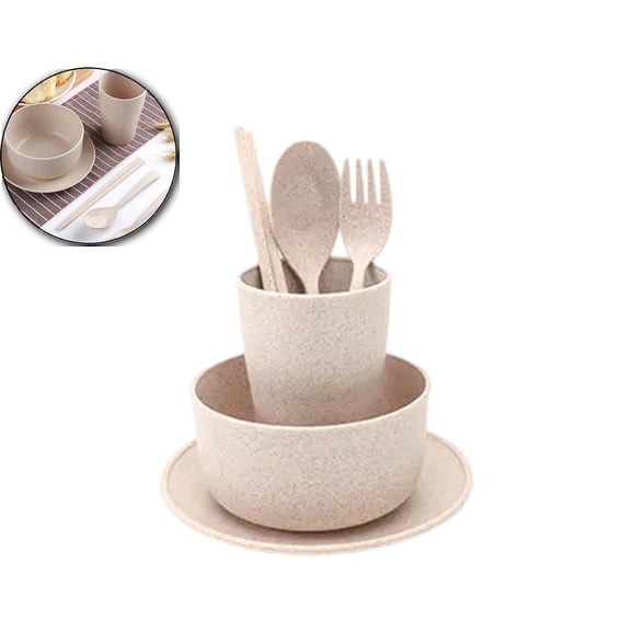 VQPeo Eco-Friendly Wheat Straw Dinnerware Set for 6 | 6-Piece Microwave & Dishwasher Safe Dinnerware | Perfect for Family Gatherings & Parties
