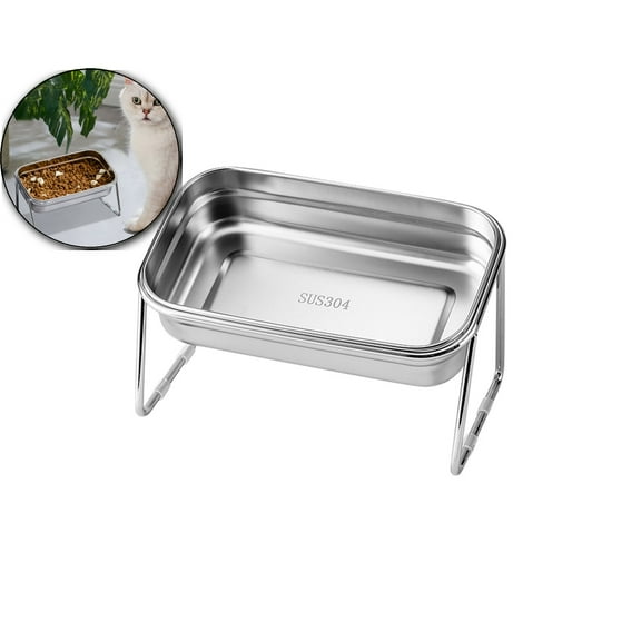 VQPeo Elevated Stainless Steel Cat Bowls, Tilted Raised Cat Food Bowl with Stainless Steel Stand and 4 Anti Slip Feet, Suitable for Cats and Little Dogs