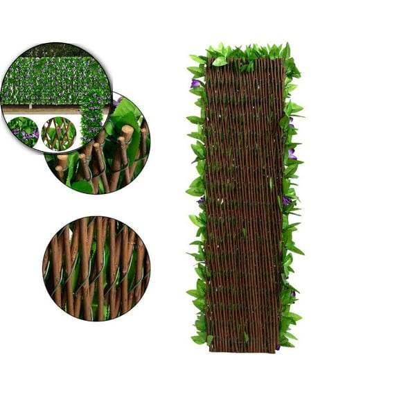 VQPeo Expandable Artificial Garden Fence | Faux Ivy Privacy Fence Screen with Violet Flower, Realistic Decorative Patio Fence Greenery Backdrop for Backyard, Balcony, Outdoor