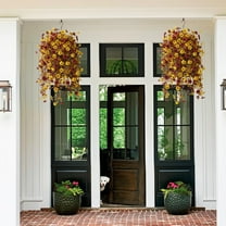 VQPeo Fall Artificial Fake Mum Hanging Flowers Plants Basket for Outdoor Autumn Decoration, Fake Silk Planters UV Resistant Look Real for Home Patio Balcony Yard Porch Decor