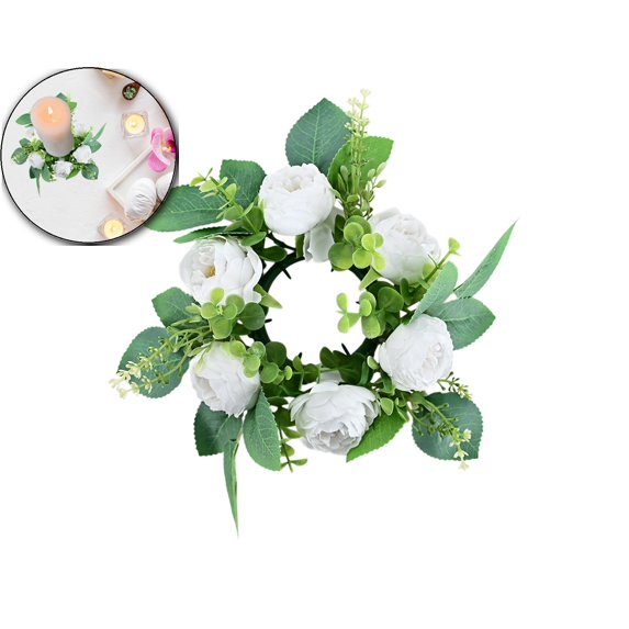 VQPeo Flower Candle Rings Spring Wreath Peony Artificial Flowers Wedding Centerpieces for Home Garland Tabletop Farmhouse Party Tables Decor