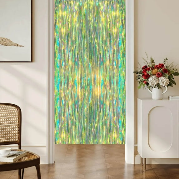 VQPeo Foil Fringe Backdrop Party Decorations, 6.5 ft Metallic Tinsel Photo Backdrop Curtains for Birthdays Parties(Green)