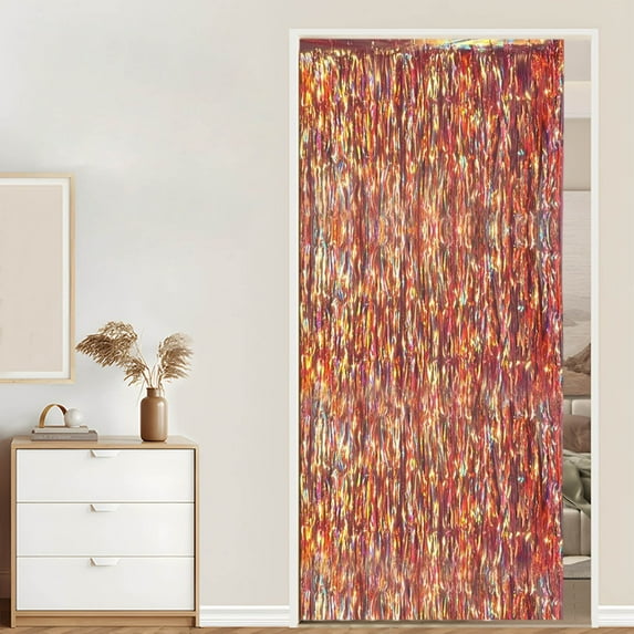 VQPeo Foil Fringe Backdrop Party Decorations, 6.5 ft Metallic Tinsel Photo Backdrop Curtains for Birthdays Parties(Orange)