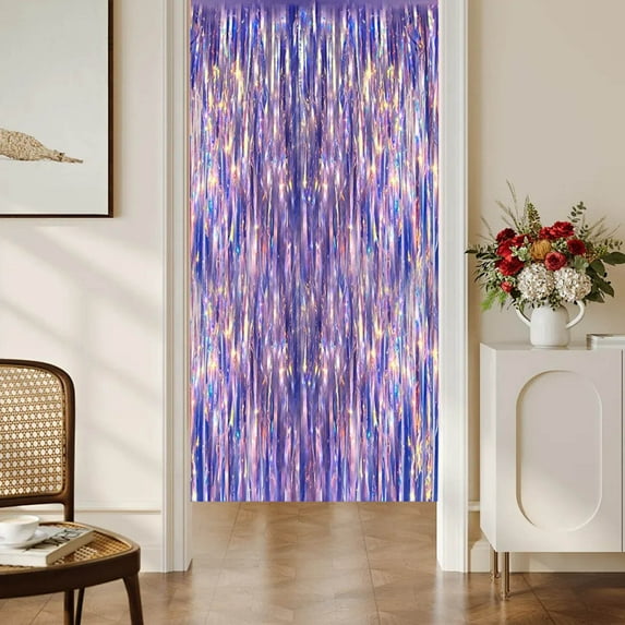 VQPeo Foil Fringe Backdrop Party Decorations, 6.5 ft Metallic Tinsel Photo Backdrop Curtains for Birthdays Parties(Purple)