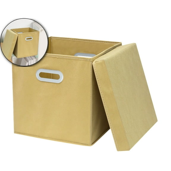 VQPeo Foldable Fabric Cube Organizer, Collapsible Drawer Clothes Bin, Multipurpose Home & Car Storage Box with Lid for Closet Tidying