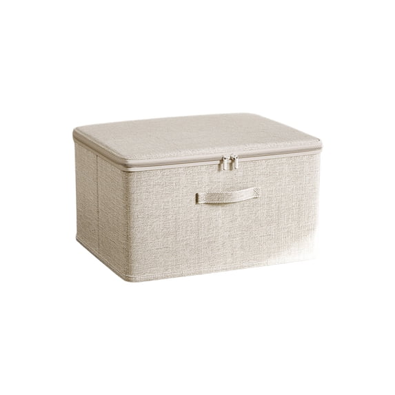VQPeo Foldable Household Storage Box with Zippered Closure and Handle, Multi-Layer Linen Fabric Organizer for Home Organization and Closet Management(White-M)