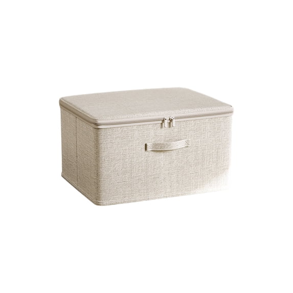 VQPeo Foldable Household Storage Box with Zippered Closure and Handle, Multi-Layer Linen Fabric Organizer for Home Organization and Closet Management(White-S)