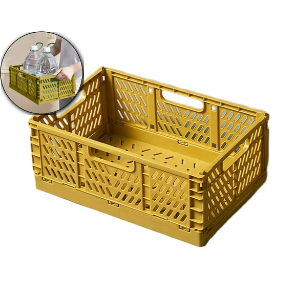 VQPeo Foldable Plastic Storage Crates, Collapsible Stackable Bins Portable Baskets with Handle, Folding Containers for Office Kitchen Bedroom Bathroom