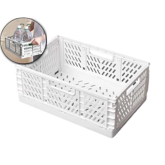 VQPeo Foldable Plastic Storage Crates, Collapsible Stackable Bins Portable Baskets with Handle, Folding Containers for Office Kitchen Bedroom Bathroom