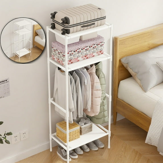 VQPeo Freestanding Corner Coat Rack w/2 Shelves, Hall Tree Organizer for Entryway Bedroom Closet(White)