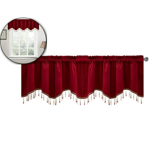 VQPeo Fringed Window Curtains, Patterned Short Drapes with Tassels – Polyester Rod Pocket Panels for Kitchen, Bathroom, Living Room – Stylish Modern Home Decor