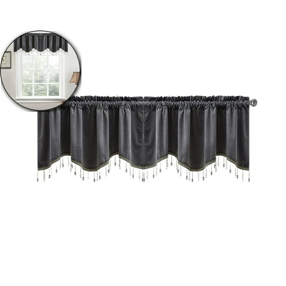VQPeo Fringed Window Curtains, Patterned Short Drapes with Tassels – Polyester Rod Pocket Panels for Kitchen, Bathroom, Living Room – Stylish Modern Home Decor
