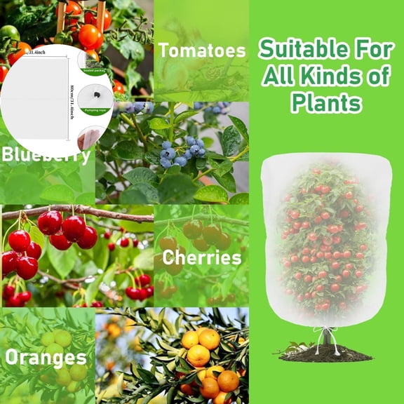 VQPeo Garden Insect Net Cover - Drawstring Mesh Fabric for Windproof, Animal & Bird Deterrence | Ideal for Indoor & Outdoor Plants, Vegetables, Patio Trees & Shrubs Protection