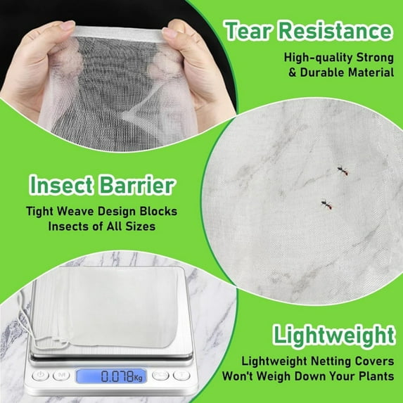 VQPeo Garden Netting Pest Barrier Plant Fruit Tree Netting Insect Mesh Covers Bags with Drawstring Fruit Protection Bags to Protect Blueberry Tomato Vegetable