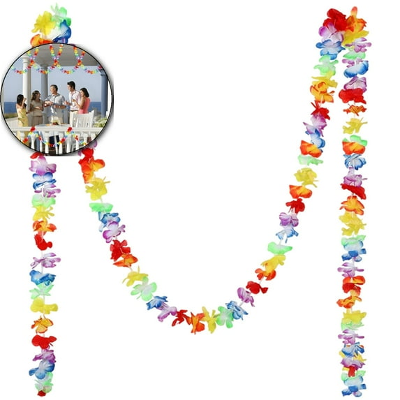 VQPeo Hawaiian Flowers Garland Tropical Multicolor Tropical Flower Lei Garland Flower Leaves Banner for Home Hawaiian Luau Decorations(78Inch)