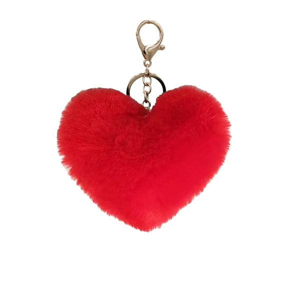 VQPeo Heart-shaped Keychain, Faux Fur Pendant, Plush Bag Charm for Backpacks & Handbags(Red)