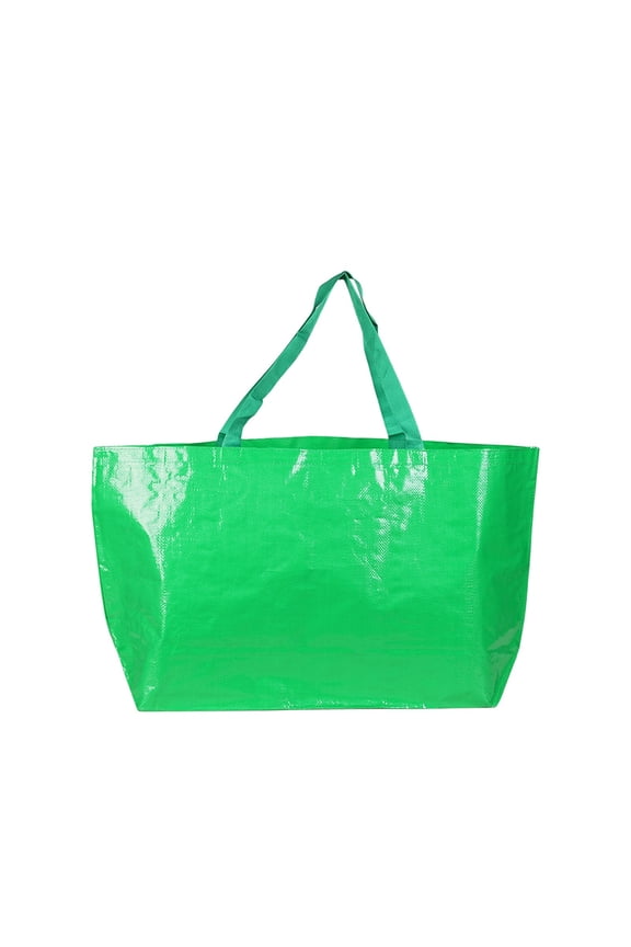 Heavy Duty Reusable Woven Plastic Tote Bag with Reinforced Handles for Grocery, Travel, and Home Storage(Green)