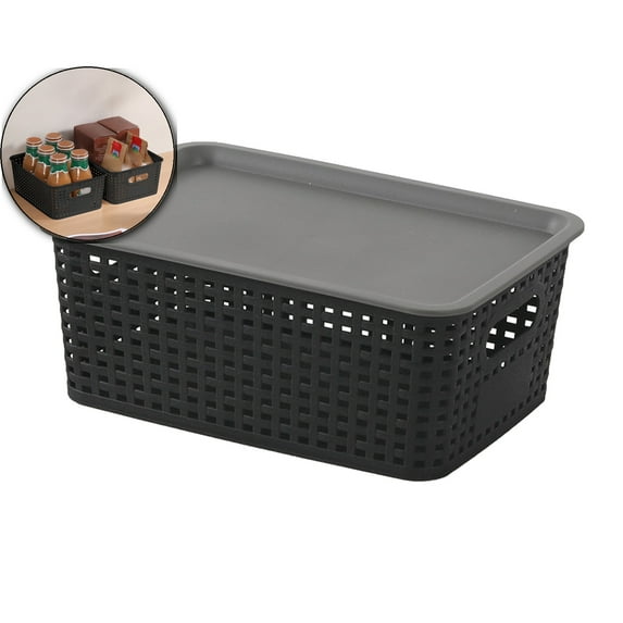 VQPeo Hollow Storage Basket, Space Saving Stackable Organizing Basket, Long Lasting Weave Storage Organizer Baskets, Multipurpose Weaving Wicker Basket for Desktop Cabinet Bedroom