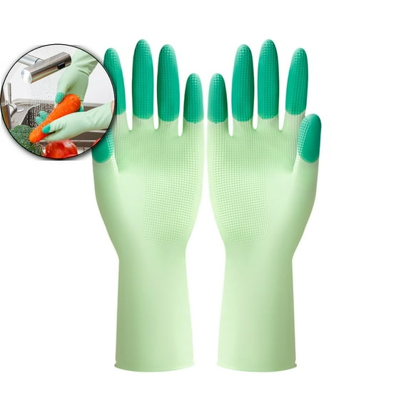 VQPeo Household Rubber Gloves with Cotton Liner & Non-slip Grip, Waterproof Long Lasting Dishwashing Gloves for Kitchen & Bathroom Cleaning