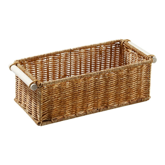 VQPeo Imitation Rattan Woven Storage Basket Toilet Tank Topper Bins Bathroom Storage Baskets Long Narrow Organizer Decorative for Organizing for Vanity Bar Coffee Table