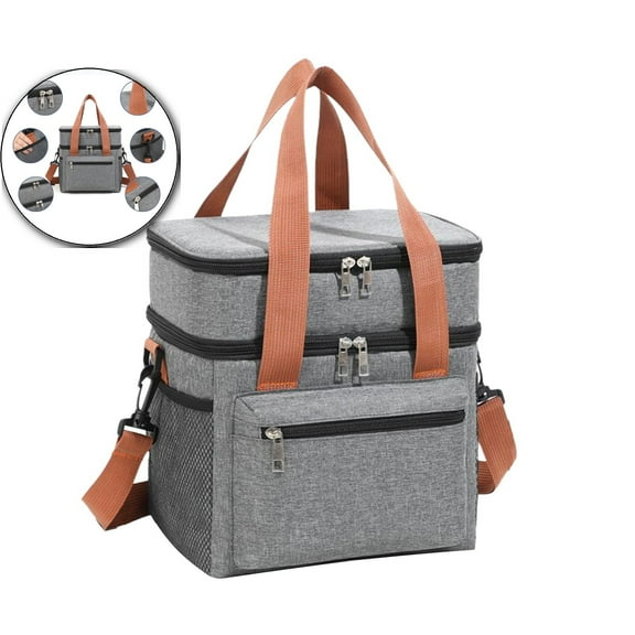 VQPeo Insulated Lunch Box for Men & Women - Collapsible Cooler Bag Leakproof Double Deck, Adult Lunch Bags for Work, Travel - Lunch Bag Cooler Lunch Box with Adjustable Strap