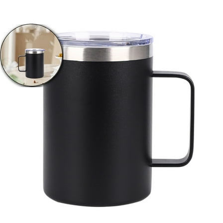 VQPeo Insulated Stainless Steel Travel Coffee Mug with Handle, Double Wall Vacuum Coffee Cup, Black