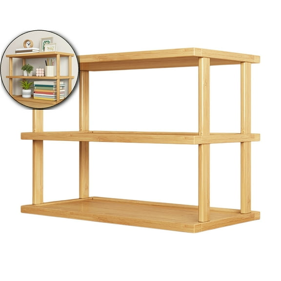 VQPeo Kitchen Countertop Organizer Wooden Counter Storage Shelf Rack for Spice, Soap, Skin Care, Makeup Display Stand, Bathroom Shelves, Vanity, Office