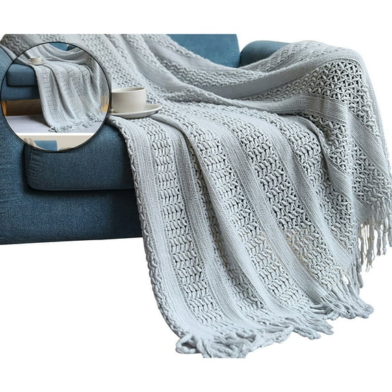 VQPeo Knitted Acrylic Fiber Blanket, Solid Color Sofa Cover Nap Throw, Breathable Summer Office Aircon Warmer for Indoor & Outdoor Comfort