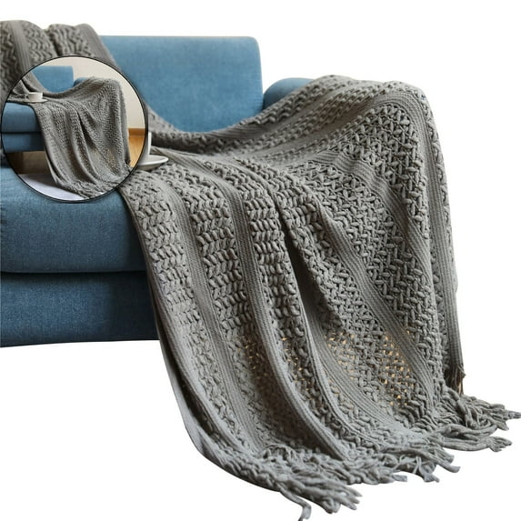 VQPeo Knitted Acrylic Fiber Blanket, Solid Color Sofa Cover Nap Throw, Breathable Summer Office Aircon Warmer for Indoor & Outdoor Comfort