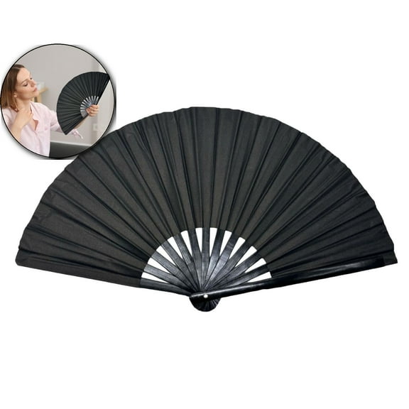 VQPeo Large Holographic Folding Hand Fans for Line Dance Popping, Classic Style Boots on The Ground Fan(Black)
