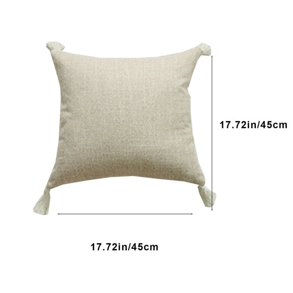 VQPeo Linen Pillowcase 17.7x17.7in - Plain Polyester Cushion Cover with Tassels & Zipper Closure, Decorative Square Pillow Protector for Home, Sofa, Bedroom