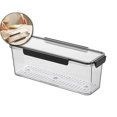 thumbnail image 1 of VQPeo Long Strip Fridge Organizer, Food Grade Drainage Shelf Box, Clear Plastic Kitchen Storage Container for Noodles & Grains, 1 of 6