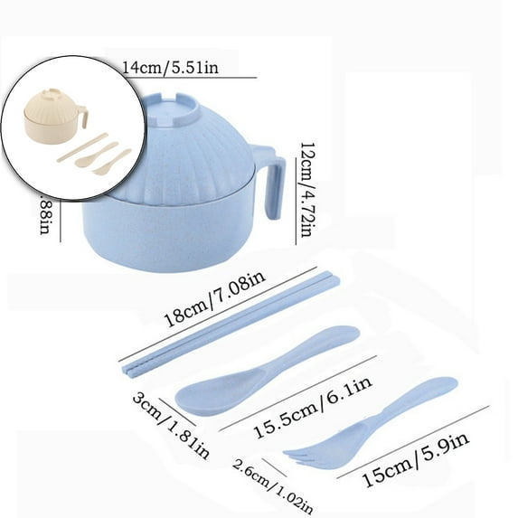 VQPeo Microwave Ramen Bowl, Ramen Bowl Set, Ramen Noodle Cooker with Lid and Handle, Ramen Noodles Bowl, Comes with Spoon,Chopsticks and Fork for Home Office