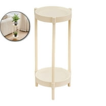 VQPeo Modern Plastic Side Table, Compact Round Corner Coffee Table, Two-Tier Living Room Bedroom Accent Stool for Small Spaces