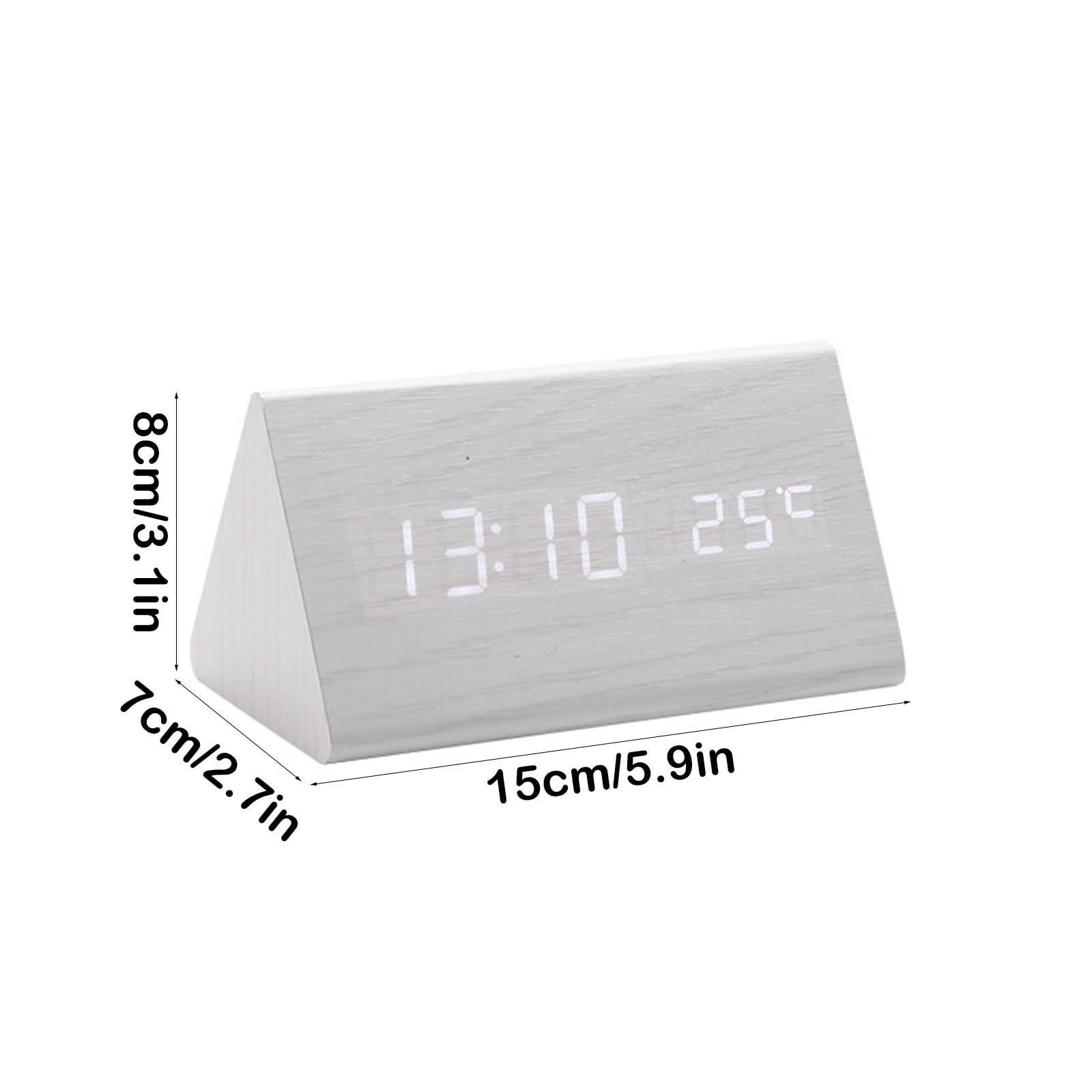 VQPeo Modern Wooden LED Alarm Clock – Digital Wall or Desk Clock with Day, Date & Temperature Display, USB & Battery Powered, Adjustable Brightness, 3-Alarm Timer