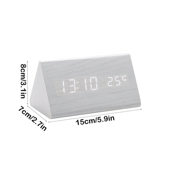 VQPeo Modern Wooden LED Alarm Clock – Digital Wall or Desk Clock with Day, Date & Temperature Display, USB & Battery Powered, Adjustable Brightness, 3-Alarm Timer