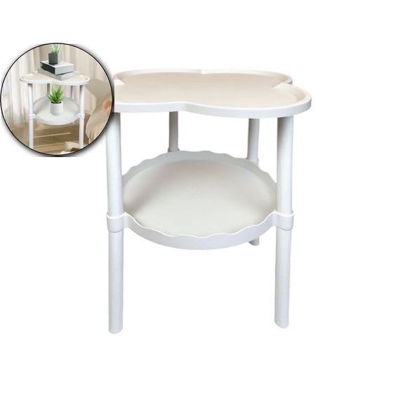 VQPeo Movable Sofa Side Table, Double Layer Cloud Shelf, Plastic Living Room Coffee Table for Small Apartment Living