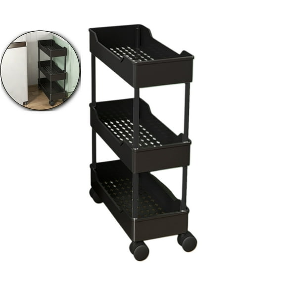 VQPeo Multi-Layer Mobile Storage Cart w/Wheels & Brake, Narrow Design for Kitchen Bathroom Organizing(Black)