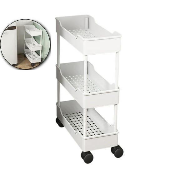 VQPeo Multi-Layer Mobile Storage Cart w/Wheels & Brake, Narrow Design for Kitchen Bathroom Organizing(White)