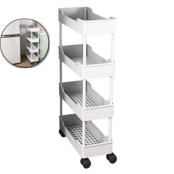 VQPeo Multi-Layer Mobile Storage Cart w/Wheels & Brake, Narrow Design for Kitchen Bathroom Organizing(White)