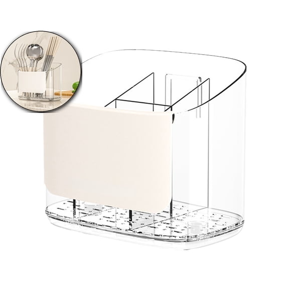 VQPeo Multifunctional Tableware Storage Cage, Draining Cutlery Organizer Box, Wall Mounted Kitchen Utensil Shelf for Dining Table & Cabinet Organization