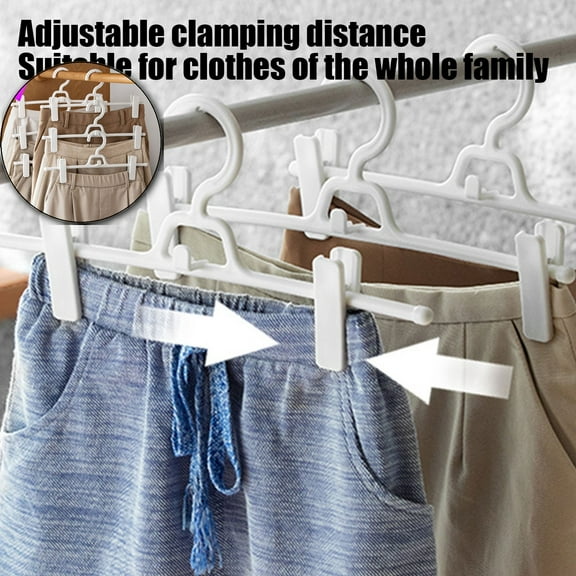 VQPeo Pants Hangers, 5pcs Adjustable Clothes Hangers with Clips, Portable Drying Rack Travel Plastic Non-Slip Clothes Drying Hanger for Garments