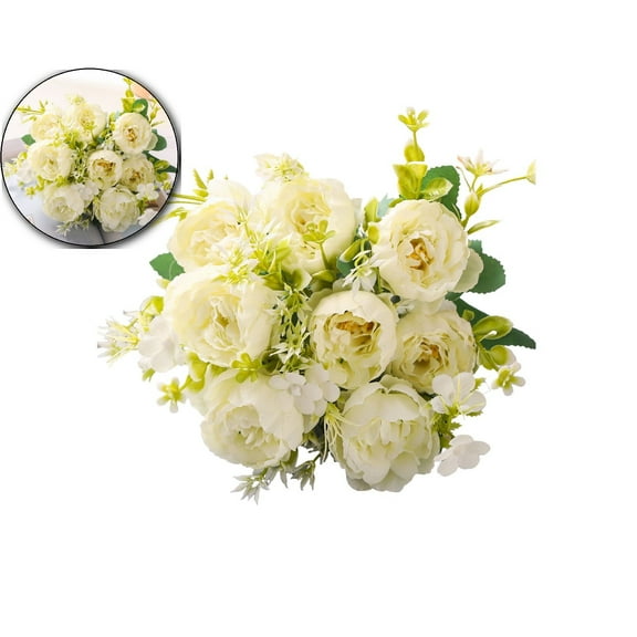 VQPeo Peonies Artificial Flowers, Small Silk Flowers for Home Decor Indoor Fake Bouquet Faux Floral Arrangements Dining Table Centerpieces for Kitchen Bridal Wedding Party Decor