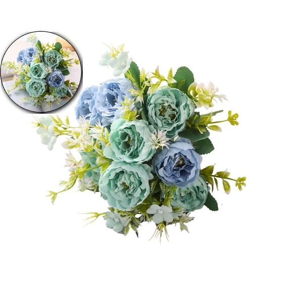 VQPeo Peonies Artificial Flowers, Small Silk Flowers for Home Decor Indoor Fake Bouquet Faux Floral Arrangements Dining Table Centerpieces for Kitchen Bridal Wedding Party Decor